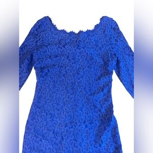 Diane von Furstenberg Blue Lace Sheath Dress Size 10 DVF Long Sleeve